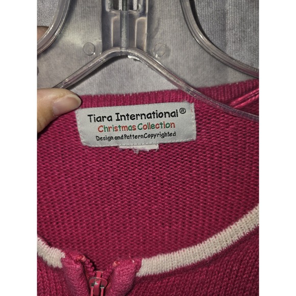 Tiara International Christmas Collection VTG Pink Snowman Sweater Cardigan - Picture 3 of 10